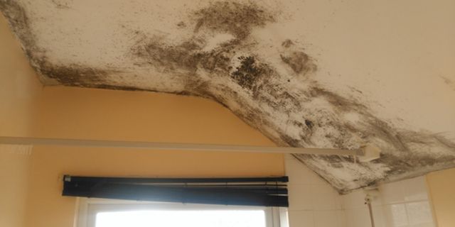 Before - black mould can form on cold spots on walls, ceilings and around windows, such as this eaves void.