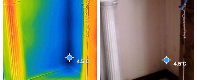 cold spot identified using thermal imaging camera