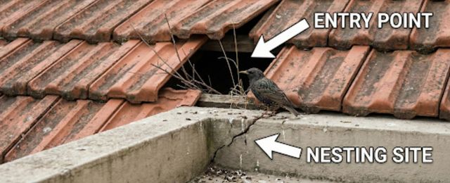Common bird entry points in roofs